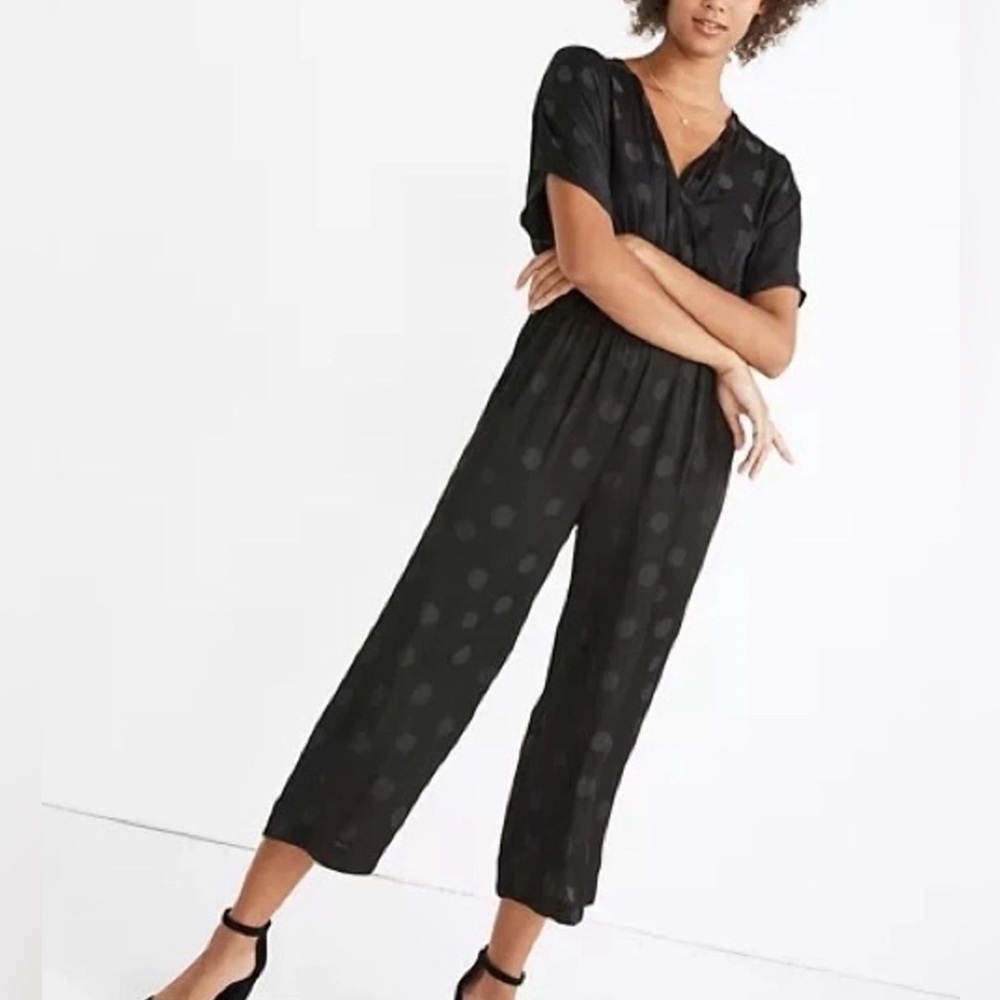 NWT Madewell Wrap Front Smock Waist Jumpsuit Dot Jacquard XL